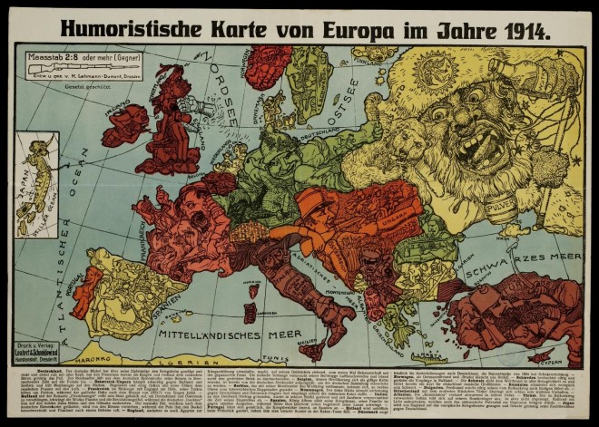 Humoristische Karte Von Europa Im Jahre 1914