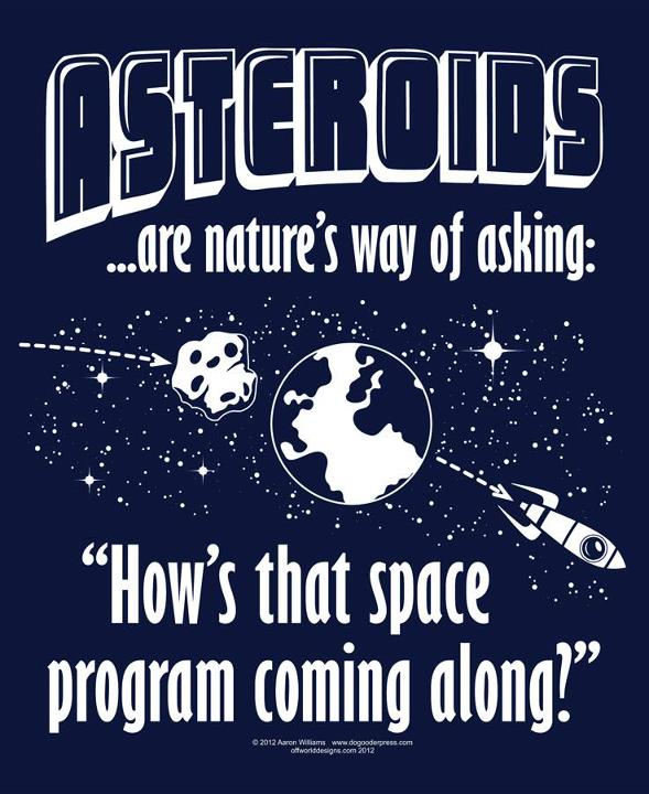 Asteroids are nature's way of asking: "How's that space program coming along?"